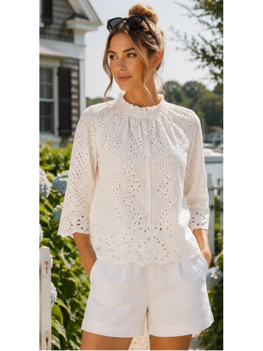 Jennifer & Grace Off White Eyelet Blouse Size XS